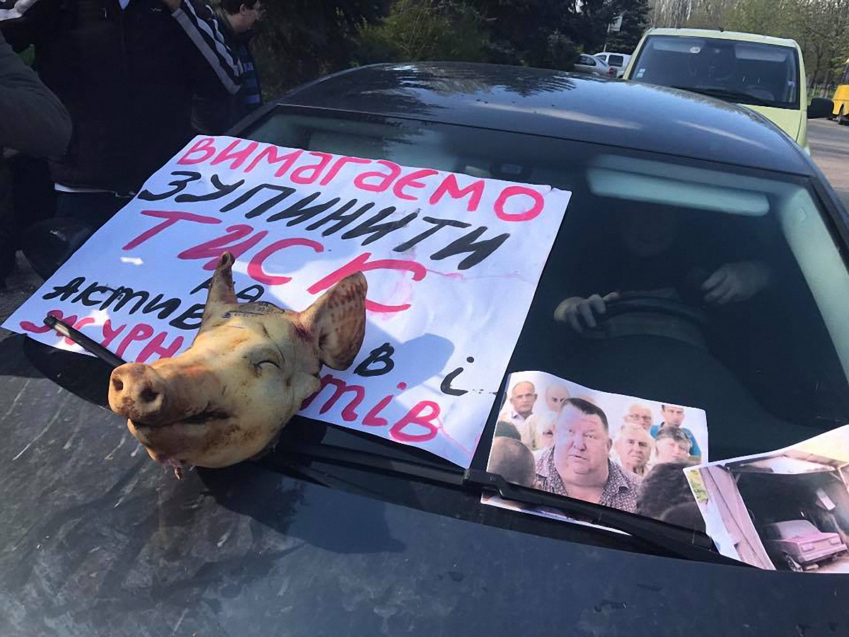Активисты принесли свиную голову  - фото 1
