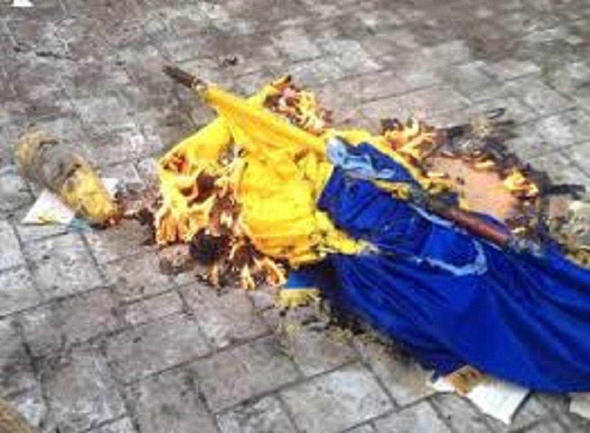 В Донецкой области подростки подожгли украинский флаг - фото 1