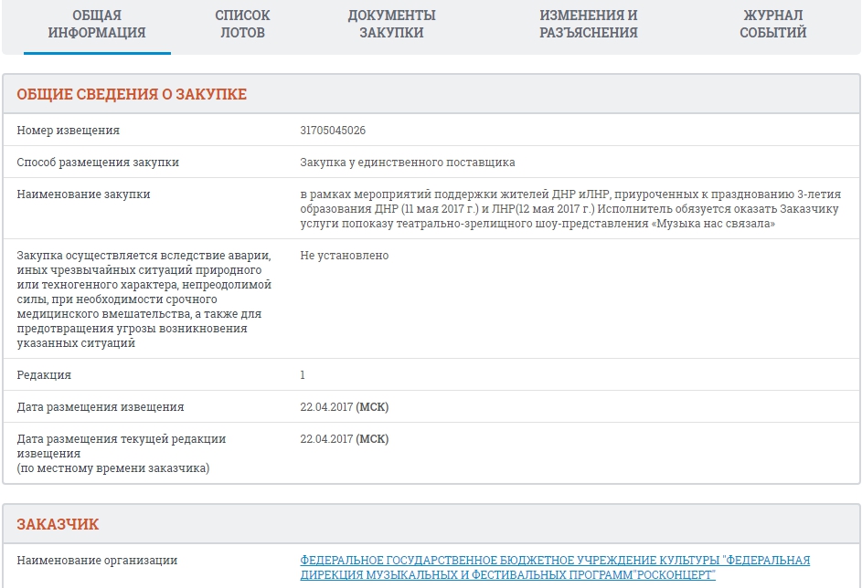 Официальная закупка: Россия выделила деньги на концерты в "ДНР" и "ЛНР" - 43668 Официальная закупка: Россия выделила деньги на концерты в "ДНР" и "ЛНР" - фото 43668