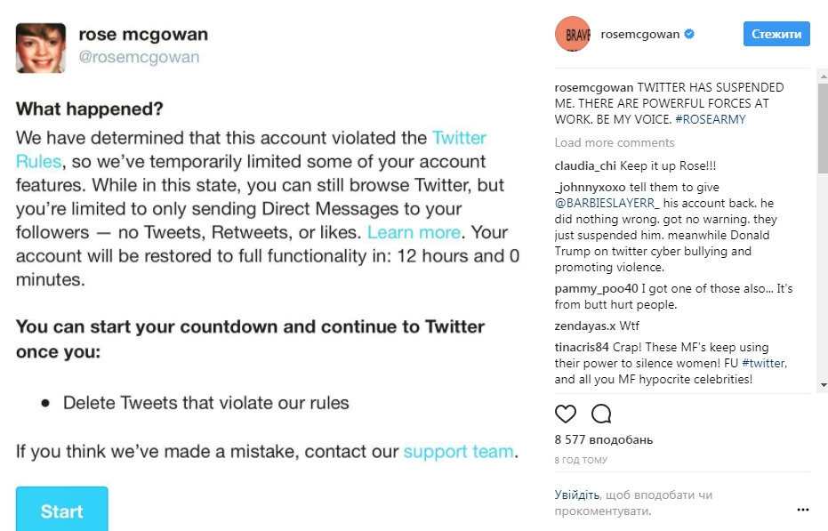 Роуз Макгоуэн заблокировали в Twitter из-за Харви Вайнштейна - 81060 Роуз Макгоуэн заблокировали в Twitter из-за Харви Вайнштейна - фото 81060