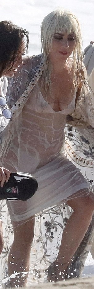 Леди Гага публично засветила грудь на пляже - фото 138724
