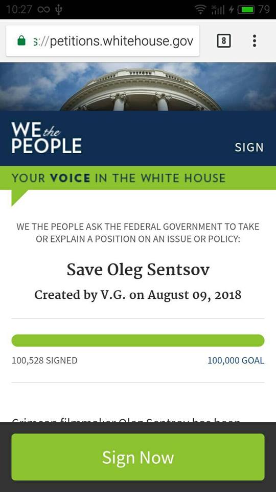 Перемога: петиция об освобождении Сенцова набрала 100 000 подписей - фото 145711