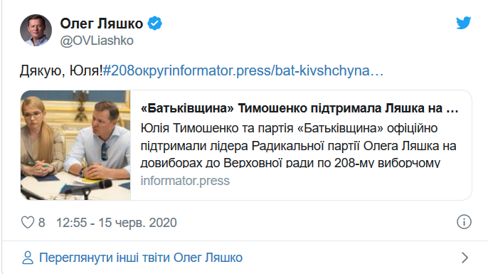 Союз 'Меча и орала': Тимошенко поддержит Ляшко на довыборах в Раду - фото 201443