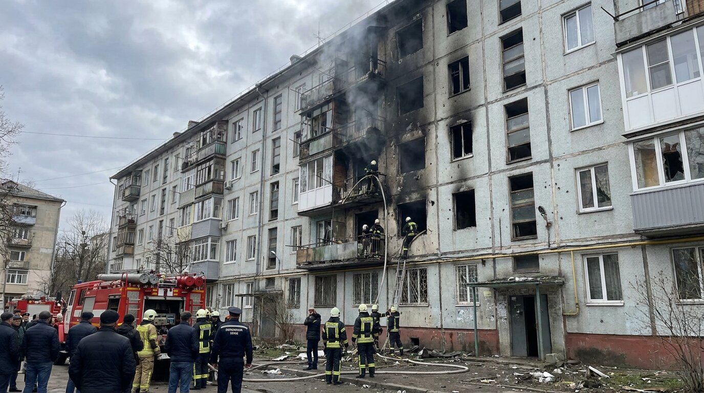 Чергова атака на столицю: у Солом'янському районі спалахнула пожежа в 5-поверхівці через уламки БпЛА - фото 1